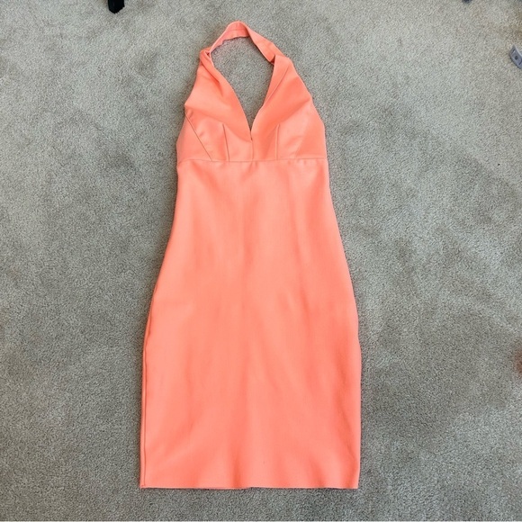 WOW couture peach halter bodycon bandage dress - Picture 2 of 12